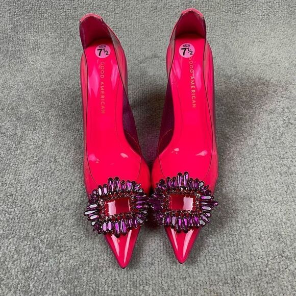 NEW Good American Cinderella Hot Pink Embellished Pump Heels Women’s 7.5 - Picture 2 of 5